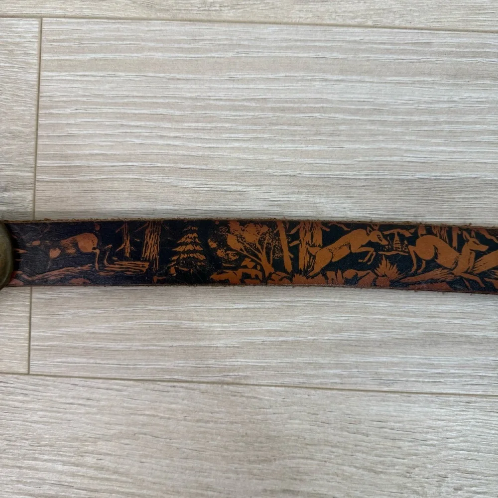 Vintage Made in USA Deer Forest Leather Belt